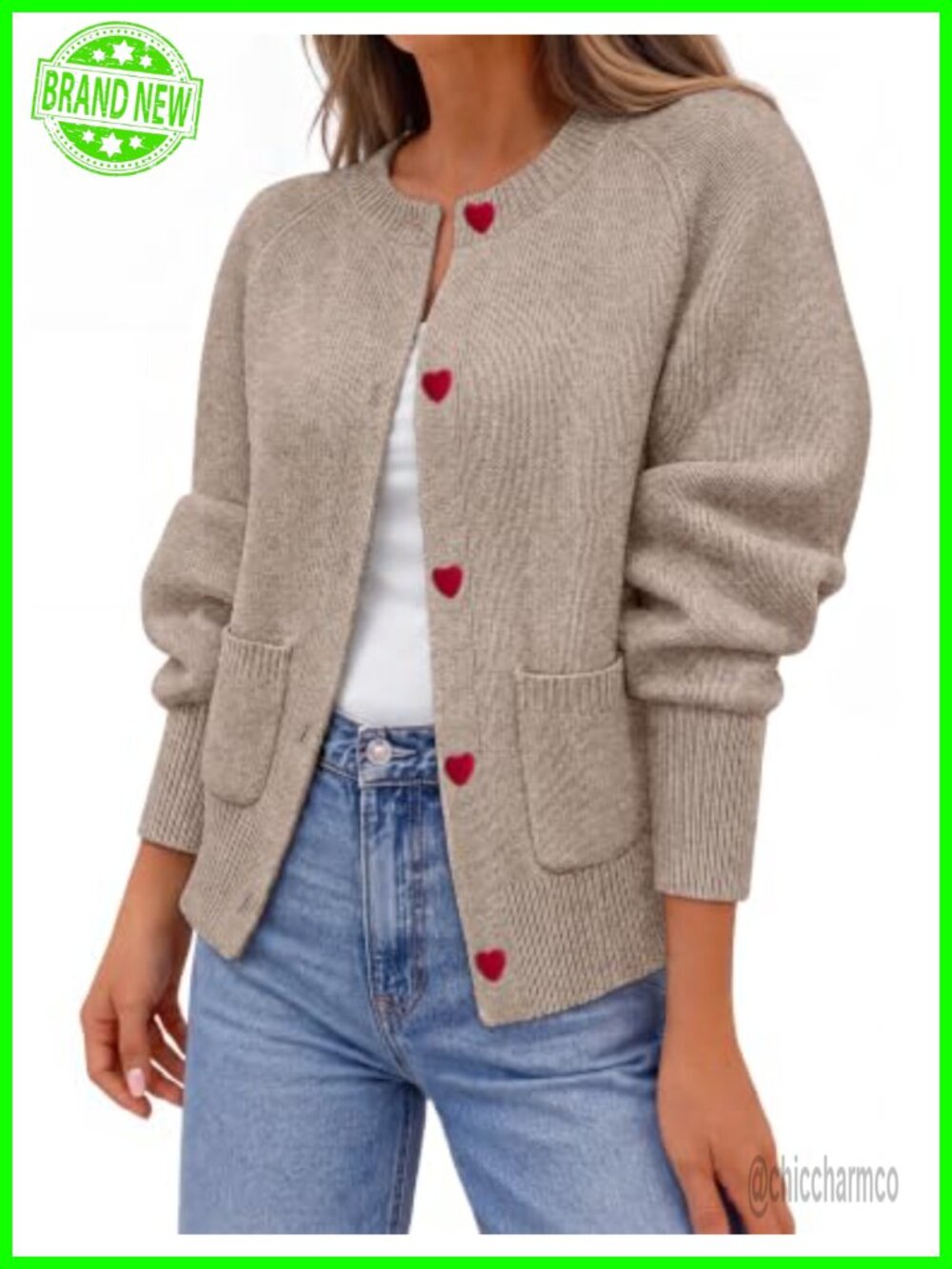 Womens Button Up Open Front Cardigan Sweater Crew Neck Long Sleeve